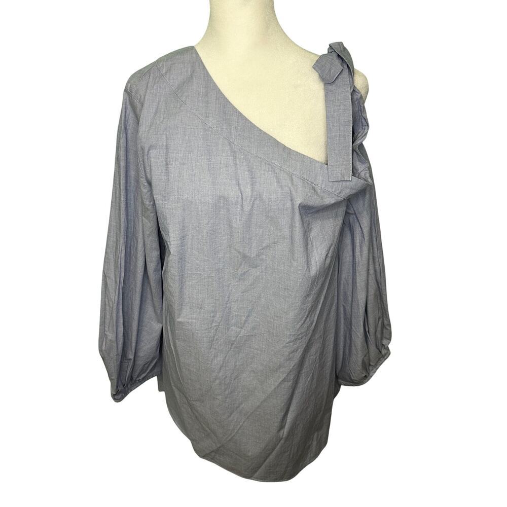 Banana Republic Denim Blue Off Shoulder Long Sleeve Blouse‎ Shirt Cotton Large